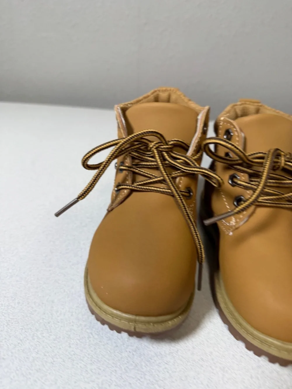 Kids Tan Lace-Up Ankle Boots with Padded Collar